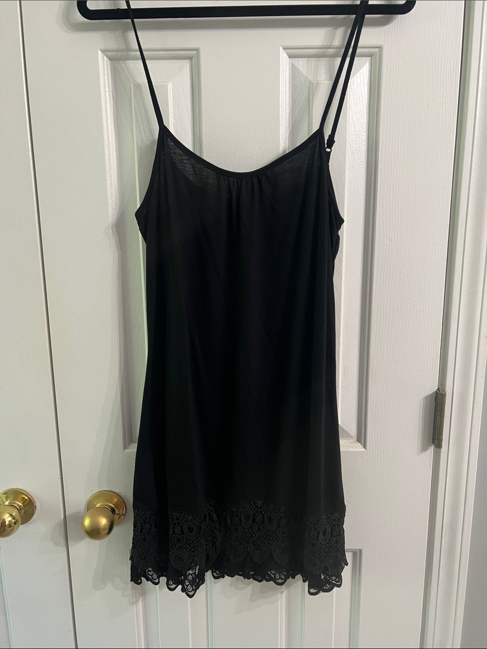 Black Lace-Trim Chemise Slip with Adjustable Straps